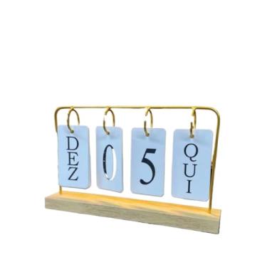 Imagem de Calendário de Mesa Decorativo com Plaquinhas PretoDourado Permanente Escritório(Dourado)
