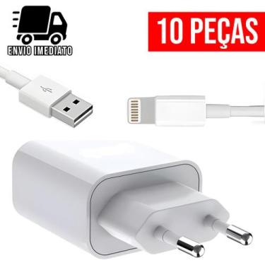 Imagem de Kit 10 Carregador Turbo Tipo IP USB com Cabo Super Rapido 5.0A - Maxmí