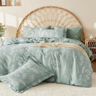 Imagem de Conjunto de edredom MUXHOMO Full Sage Green Floral 7 peças