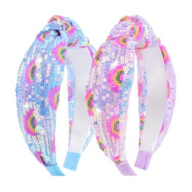 Imagem de Lanmerry Tiaras de cabelo femininas com glitter e lantejoulas largas, arco-íris, brilhante, acessórios de cabelo modernos, faixas de cabelo para meninas, roxo