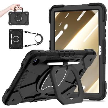 Imagem de DreamerX Capa para Samsung Galaxy Tab A9+/A9 Plus 28 cm 2023 (SM-X210/X215/X216/X218), capa protetora de silicone resistente à prova de choque com alça de ombro e alça giratória 360, preta