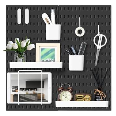 Imagem de VUSIGN Kit organizador de parede combinado de Pegboard, 4 peças de pegboards e 17 acessórios modulares para pendurar, kits de painel de parede para quarto, casa, escritório, banheiro, 56 x 56 cm,