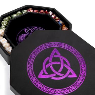 Imagem de DND Dice Tray - Premium 9 Inch Tray Dungeons and Dragons - Exquisitely Detailed Purple World Tree & Triquetra Design - Perfect Rolling & Box Storage to Protect Your Dice for D&D and RPG