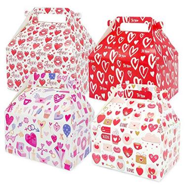 Imagem de 12 caixas de presente de dia dos namorados pequenas caixas de presente recicladas coração impresso caixa de papelão para doces, biscoitos