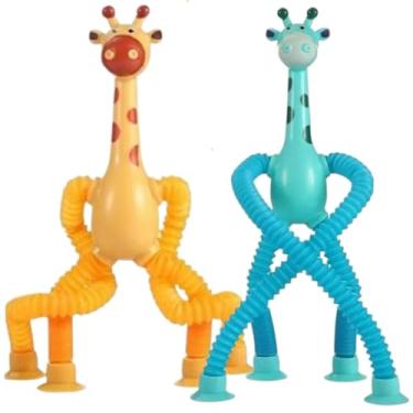 Imagem de Kit 2 Girafas Mágica Flexível com LED, Brinquedo que Estica, Puxa e Gruda (Cor menino)