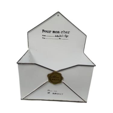 Imagem de Fenteer Cesto de porta da porta da frente plantadeira de parede de metal cesta frente, vintage, vaso de parede de vasos de flores para decoração de na, Branco