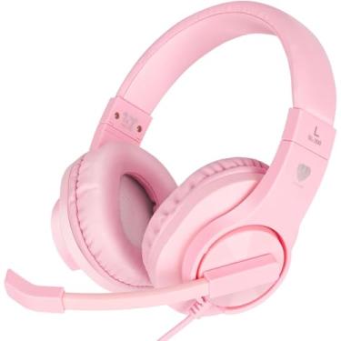 Imagem de Fone de ouvido para jogos para Xbox One, PS4, Nintendo Switch, DIWUER Stereo Bass Surround Noise Cancelling Over Ear Headphones com microfone flexível para laptop PC iPad Smartphones, rosa