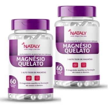 Imagem de Kit Com 02 - Magnésio Quelato 260mg P/Porção 60 Cápsulas de 500mg Nataly