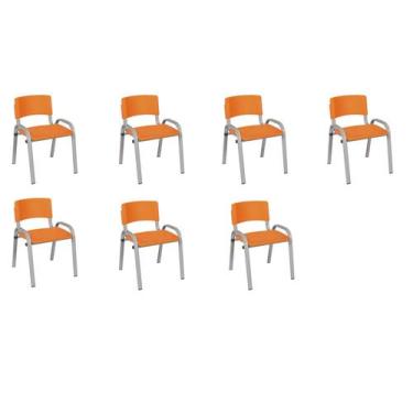 Imagem de Kit 7 Cadeira Iso Infantil Creche, Escola Base Cinza Laranja - Laurala