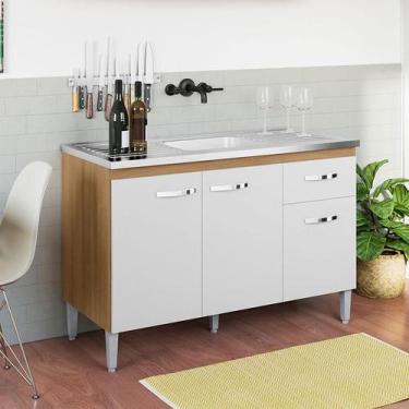 Imagem de Balcão de Pia Ambiente Gabriela 120cm Amêndoa Branco - AJL - AJL Móvei