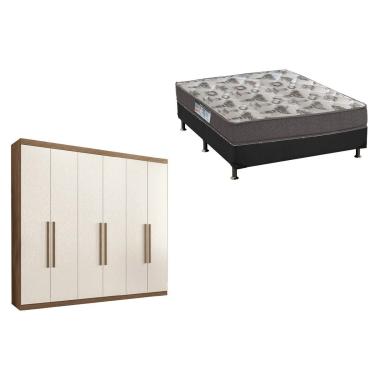 Imagem de Cama Box Casal + Colchão D33 Ortobom + Guarda Roupa Imaginare 6.4 Castanha/Off White