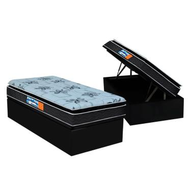 Imagem de Cama Box Baú Solteiro: Colchão Ortopédico Probel D28 Guarda Costas Premium Multi Firme + Base CRC Suede Black(88x188)
