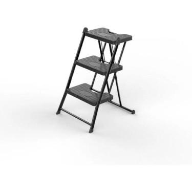 Imagem de Escada Dobrável Preta 3 Degraus Compacta 120kg Anodilar