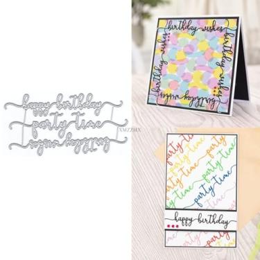 Imagem de XMZZMX Palavras Feliz Aniversário moldes de corte de metal para fazer cartões, kit de moldes de corte de papel em relevo, suprimentos, álbuns, porta-fotos, álbum de recortes, conjuntos de estênceis de