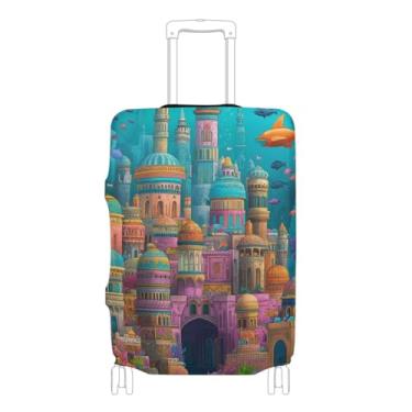 Imagem de Joisal Golden Rice Field Capa amarela para bagagem, identificadores elásticos de bagagem para malas, exclusivos, essenciais para viagens, Cidade subaquática mágica, M 22-24 in