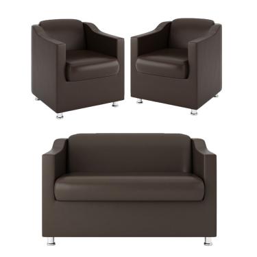 Imagem de Kit Sofá Namoradeira + 2 Poltronas Tecido Courino marrom