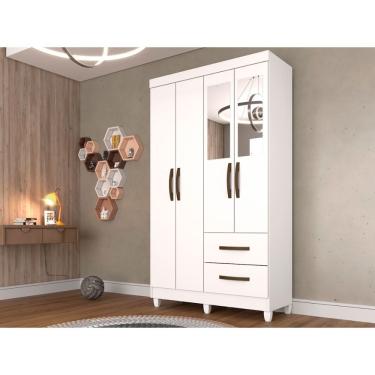 Imagem de Roupeiro Estrela Em Mdp Com Espelho 4 Portas 2 Gavetas Sallêto Branco