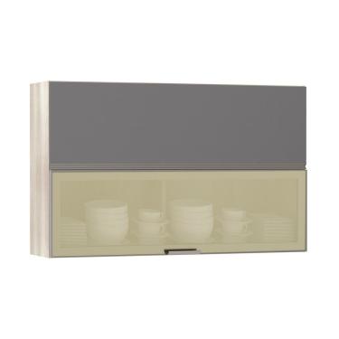 Imagem de Armário Basculante Misto 120cm 1 Porta Fechada 1 Porta Vidro Bronze Luci Legno Crema Com Cinza Puro