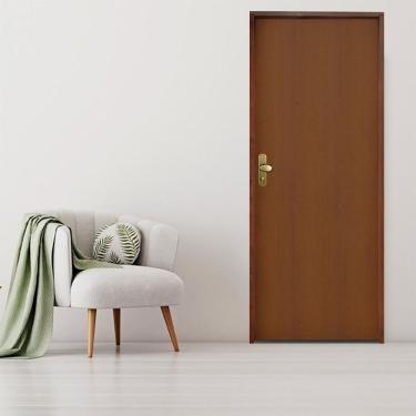 Imagem de Kit Porta De Madeira 210X102Cm Batente 14Cm Fechadura Taco De Golf Banheiro Mescla Lisa Imbuia