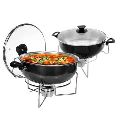 Imagem de Kit 2 Rechaud Preto A álcool Com Tampa De Vidro 6,5l