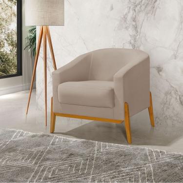 Imagem de Poltrona Living Base Em Madeira Maciça Flórida Veludo Bege - Bege