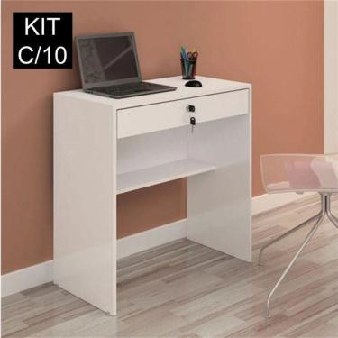 Imagem de Kit 10 Escrivaninhas 72cm 1 Gaveta Com Chave Andorinha Branco