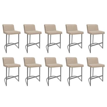 Imagem de Kit 10 Banquetas Com Encosto Noah Luxo Confort Bistrô Cozinha Ferro Cinza Corino Bege - Amey Decor