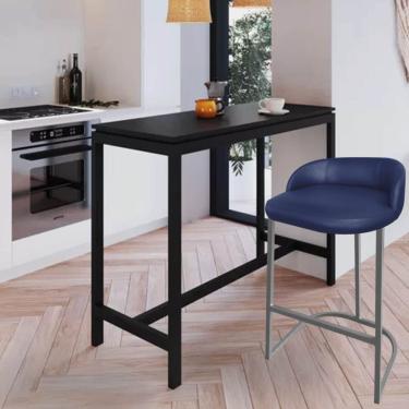 Imagem de Banqueta Betyna Com Encosto Alta Cozinha Bar Balcão Ferro Cinza Sintético Azul Marinho - Amey Decor