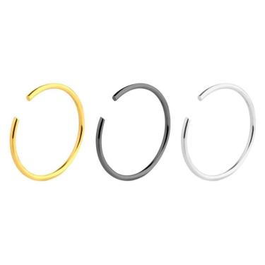 Imagem de Kit 3 Piercing Masculino Feminino Aço Inox Nariz Argola Prata Dourado Unissex Moda Preto Original
