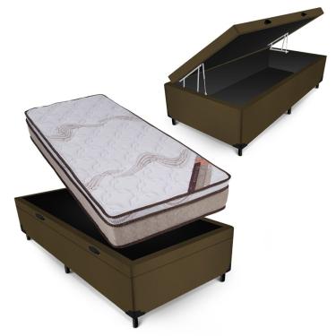 Imagem de Conjunto Castor Revolution Híbrido Box Baú Max Blindado Suede Marrom Solteiro Americano 96x203x72cm