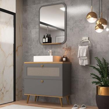 Imagem de Gabinete De Banheiro 80cm Com Cuba E Espelho Ref 800 Cinza Itapuã