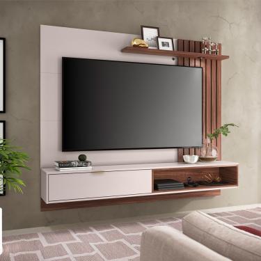 Imagem de Painel Home Suspenso com Detalhe Ripado e Spot Led Para TV Até 60' Tocantins Off White Nogueira