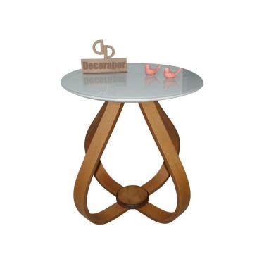 Imagem de Mesa Lateral Cebola Com Vidro 50cm Off White 50cm