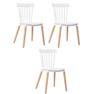 Imagem de Cadeira Sala De Jantar Pé Palito Madeira Kit 3 Tóquio Branco R02 - D'rossi