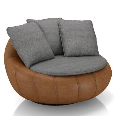 Imagem de Poltrona Para Sala Giratória Redonda Saphire M22 Linho Cinza/caramelo - Mpozenato