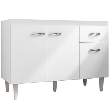 Imagem de Balcão Gabinete Para Pia Sem Tampo 120cm 3 Portas E 1 Gaveta Flex Gabriela Branco-preto - Ajl Móveis