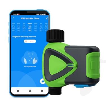 Imagem de Temporizador de irrigação WiFi: temporizador de mangueira de água inteligente com atraso de chuva, controle de aplicativo, modo automático e manual, controlador de irrigação WiFi para gramados