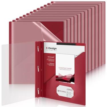 Imagem de Teling 24 peças de capa transparente com 3 pinos, pastas de apresentação de relatório de plástico com capacidade de 90 folhas para retomar documentos para escritório escolar (vermelho escuro)