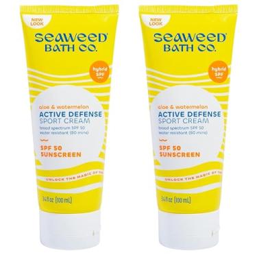 Imagem de The Seaweed Bath Co. Creme Protetor Solar Híbrido De Amplo Espectro Esportivo Active Defense Fps 50 Da Co., 3,4 Oz (Pacote Com 2), Algas Marinhas Colhidas Forma Sustentável, Aloe Vera E Melancia