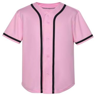 Imagem de QTWW INC Camisa de beisebol infantil para meninos, camisa de botão, manga curta, hip hop, uniformes esportivos personalizados para meninas rosa-14T