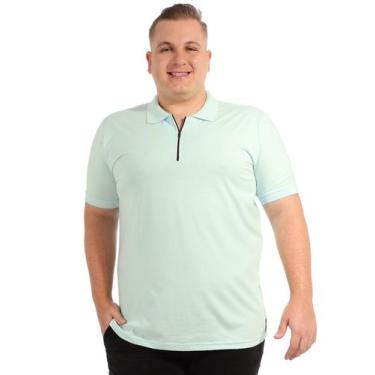 Imagem de Camisa Polo Plus Size Masculina Anistia com Zíper e Punho Verde Água, 