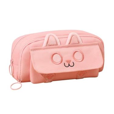 Imagem de JIAOYUNLILI Estojo De Lápis Grande Capacidade, Bolsa Com Zíper, Gato 3D Para Meninos E Meninas, Material Escolar, Organizador Canetas Escritório Adolescentes Adultos (Rosa)