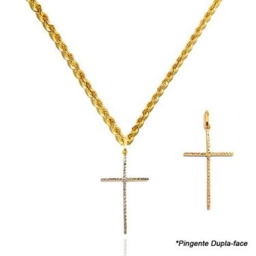 Imagem de Cordão Baiano Colar Com Pingente de Cruz Palito Ouro 18k - AGAPRIME JÓ