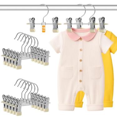 Imagem de BUSOHA Cabides para calças de bebê com clipes – Pacote com 10 cabides de aço inoxidável para crianças pequenas, organizador de armário, saia, roupas que economizam espaço para casa, itens essenciais