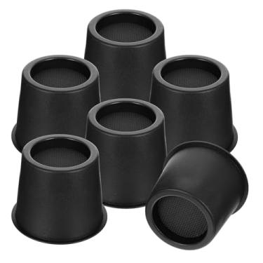 Imagem de 6 peças de elevação de cama redonda, blocos de elevação de móveis resistentes de 10 cm, elevadores de estrutura de cama pretos com almofadas de espuma antiderrapantes, para cadeira de mesa, pernas de