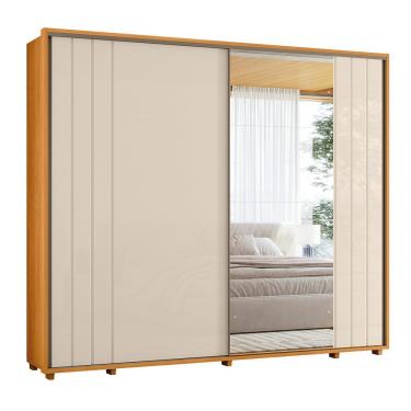 Imagem de Guarda-roupa Casal Dalí Ripado Com Escada 2 Portas 8 Gavetas 1 Porta C/ Espelho - 7 Decor Cinamomo E Off White