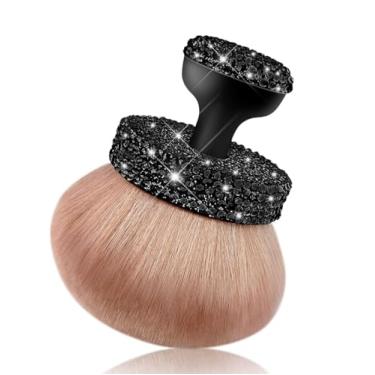 Imagem de Yivaiks Pincel autobronzeador Bling Kabuki Pincel de bronzeamento com strass 74 mm de cabeça larga para maquiagem de pernas impecáveis (strass preto redondo)