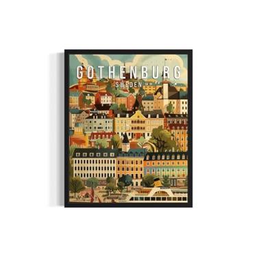 Imagem de Pôster de impressão de arte Gotemburgo Suécia, pintura de arte do horizonte da cidade europeia, pintura vintage para quarto, banheiro, sala de estar, decoração 54 (Gotemburgo, Suécia, 20 x 25 cm, sem