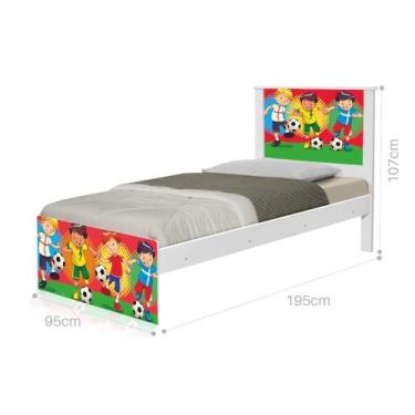 Imagem de Cama Solteiro com Cabeceira Adesivada Futebol Meninos - CASA H