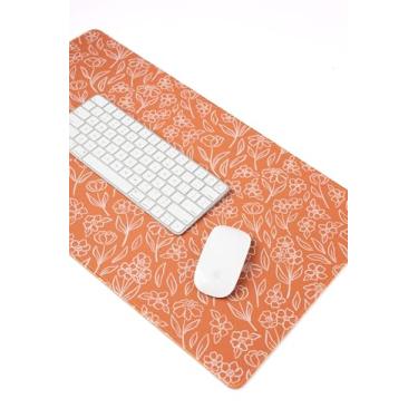 Imagem de Elyse Breanne Design, Tapete de mesa para computador, teclado, mouse, protetor de mesa, suporte de borracha antiderrapante, 39 x 89 cm, grande, floral de terracota